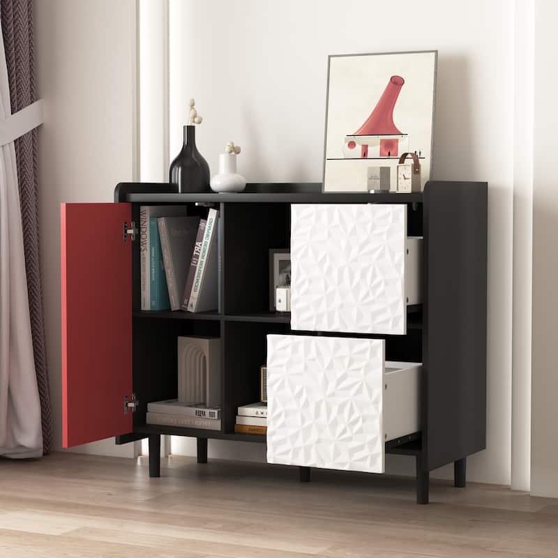 Sideboard Buffet Cabinet with 2 Drawers, Coffee Bar Cabinet with 2 Open Storage Compartment, Accent Cabinet with Metal Legs