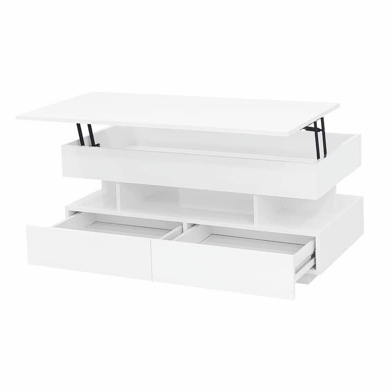 Lift-Top Coffee Table with 2 Drawers, Modern Coffee Table with Adequate Hidden Compartment