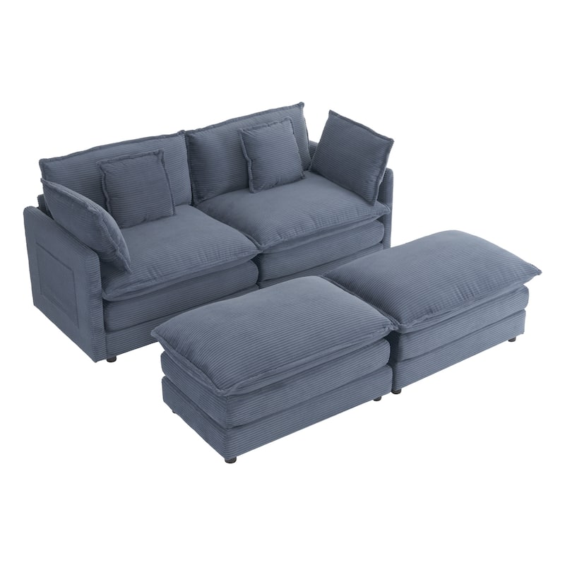 75.6" Corduroy U-Shaped Sectional Sofa with Ottoman and Storage Pockets
