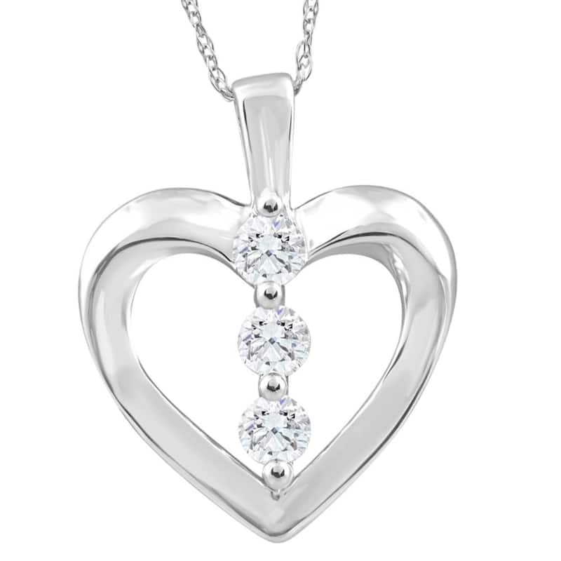 White Gold 1/3Ct T.W. Round Natural Diamond Heart Pendant Necklace