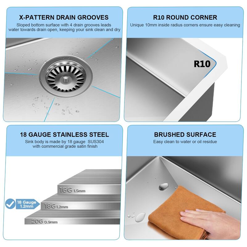 Mega Casa 23'' Undermount Single Bowl Handmade Sink, Stainless Steel Kitchen Sink, Sliver