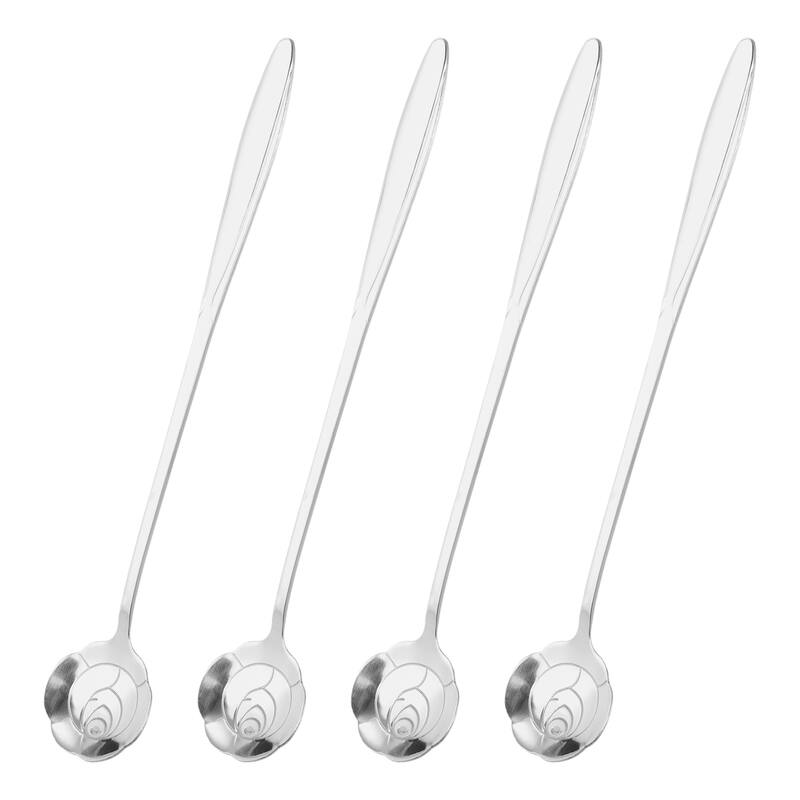 4Pcs 7" Stainless Steel Long Handle Rose Teaspoon Coffee Spoon