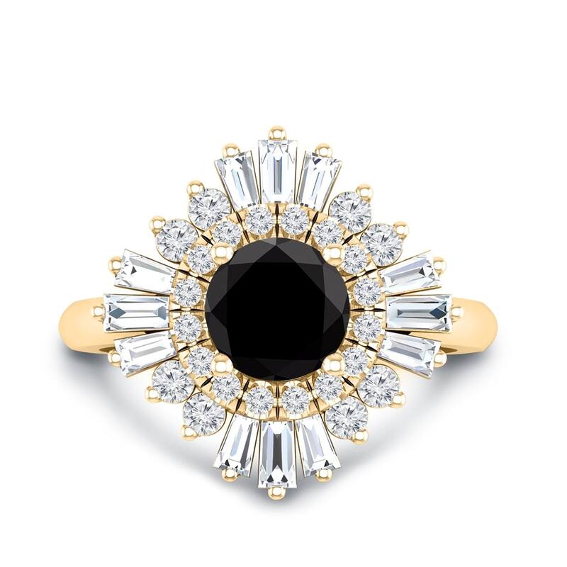 Auriya 14k Gold 1 3/4ctw Ballerina Halo Black Diamond Engagement Ring (G-H, VS2-VS3) - Yellow - 7.5