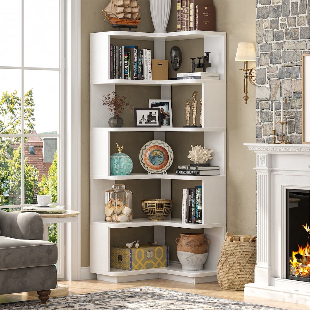 5-Tier Corner Space Shelving Bookshelves, Freestanding Display Storage Shelving