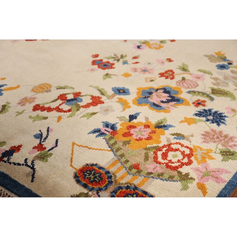 Floral Heriz Serapi Indian Area Rug Handmade Wool Carpet - 7'9" x 9'9"