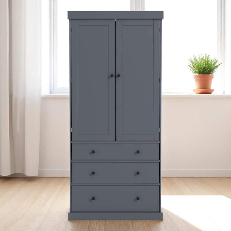 77" Tall Kitchen Pantry Cabinet with 3 Drawers, Adjustable Shelves, and 8 Door Racks, Farmhouse Storage Cupboard - Grey