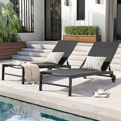 Outdoor Aluminum Adjustable Chaise Lounge Chairs with Wheels Sun Lounger