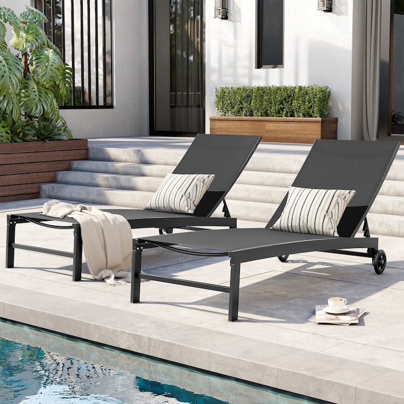 Outdoor Wheel Adjustable Chaise Lounge Chairs 5 Reclinig Position Aluminum Sun Lounger