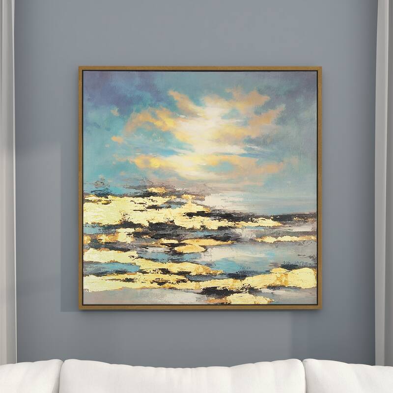 Canvas Leaf Living Room Framed Wall Art with Silver Frame