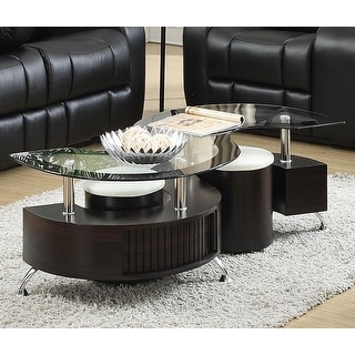 Rosalia Glass-top Coffee Table with 2 Nesting Stools - Bed Bath