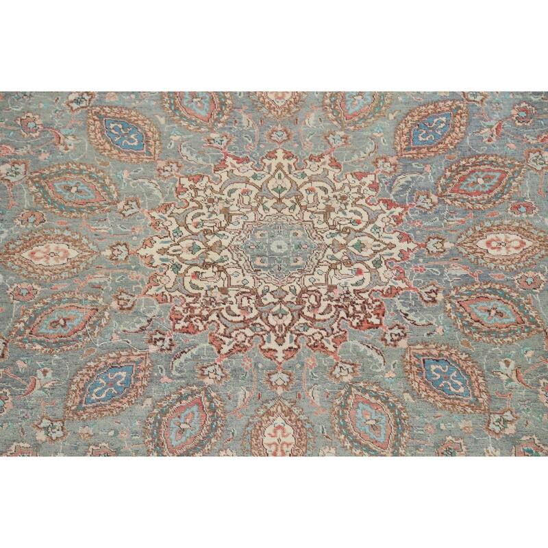 Distressed Floral Tabriz Persian Area Rug Hand-knotted Wool Carpet - 7'9" x 10'8"