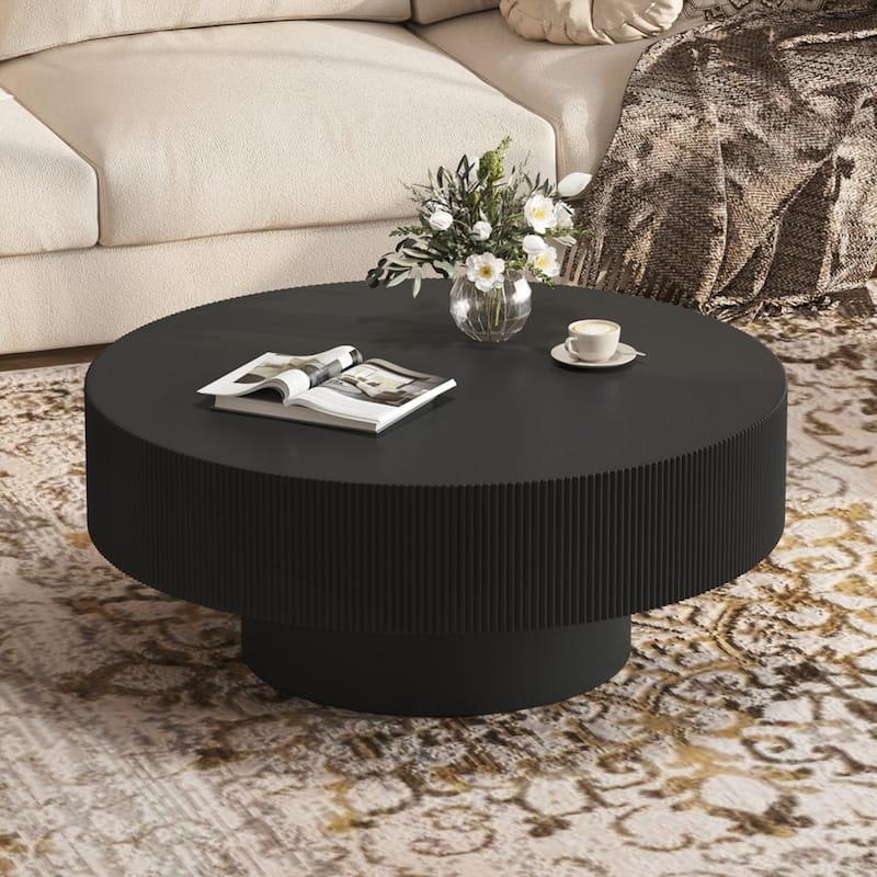 Round Coffee Table with 6.8" Thick Tabletop, Modern Drum End Table
