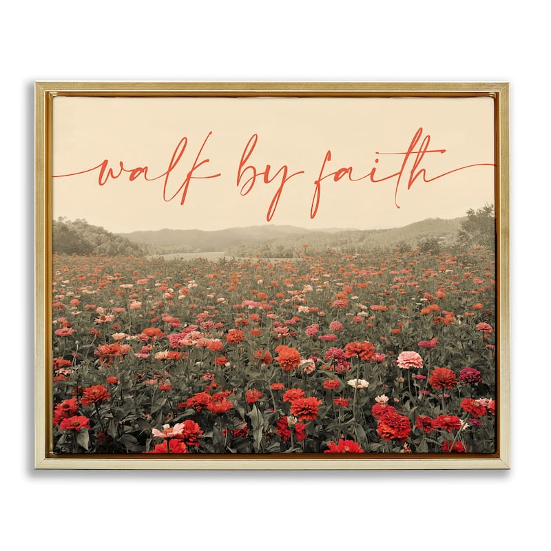 Stupell Walk By Faith Garden Framed Floater Canvas Wall Art Design By GAIL PECK - 31 x 25 - Gold