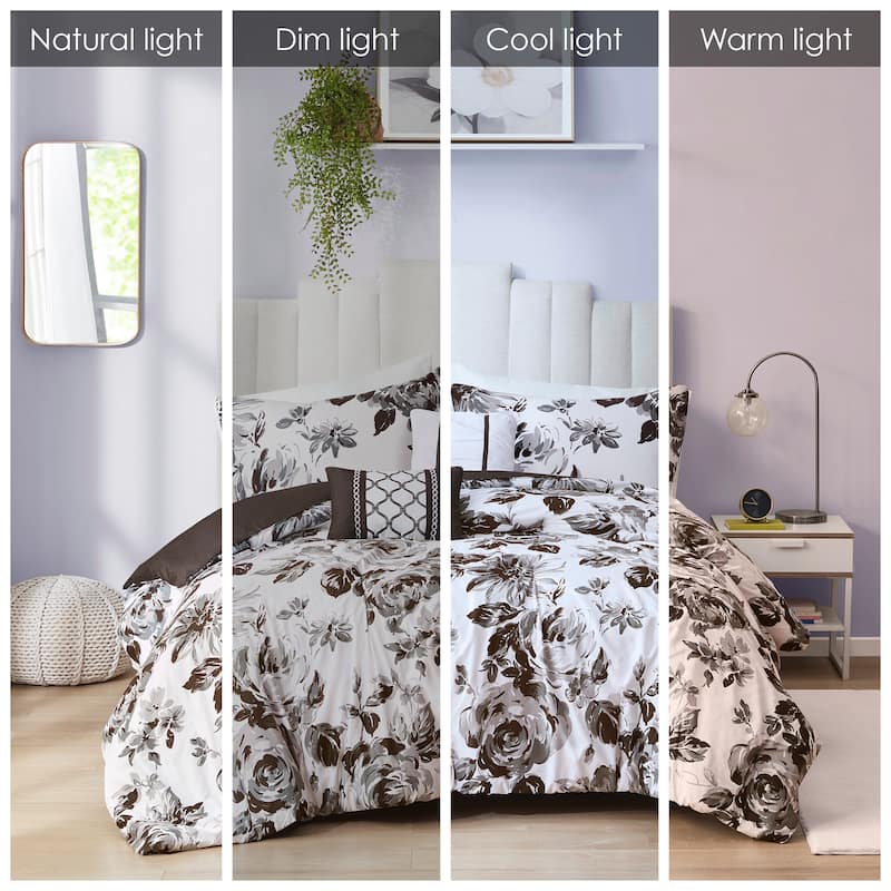 Renee Black/ White Floral Print Comforter Set by Intelligent Design