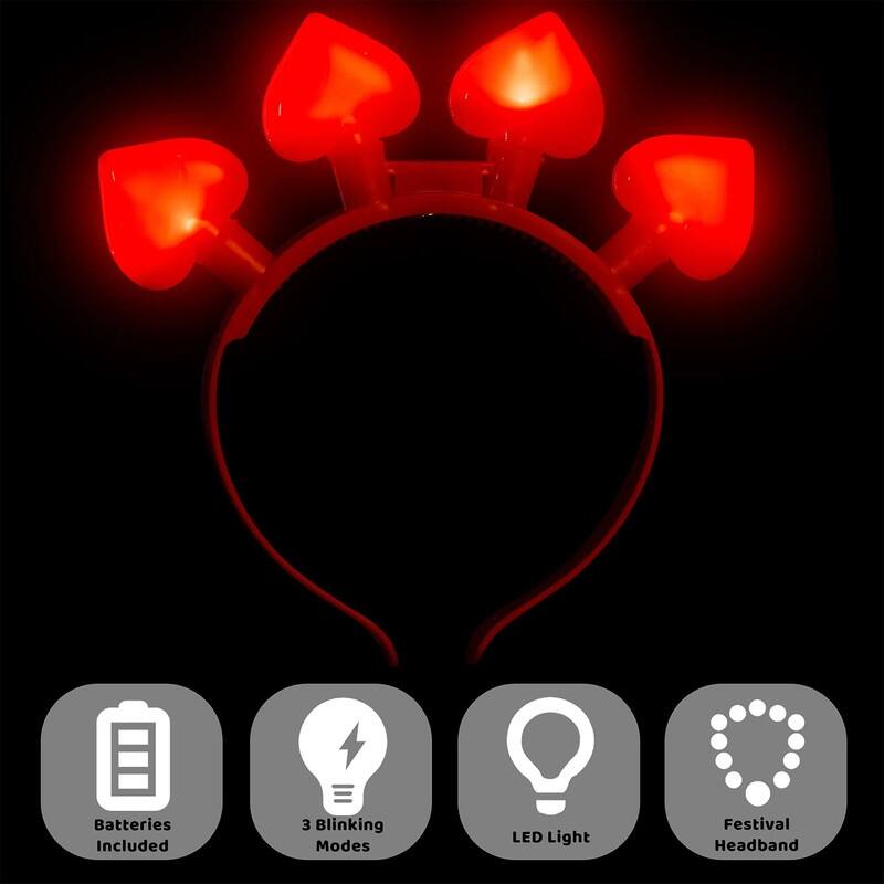 3Pcs Valentine's Day LED Red Heart Headbands with 3 Flashing Light Modes, Perfect for Kids' Party Favors, Gift Exchanges - Multi