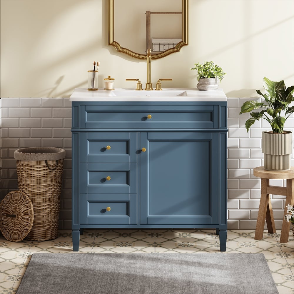 GDFStudio - Carradine Modern Freestanding Bathroom Vanity with Ceramic Sink and 2 Drawers & a Tip-out Drawer - 36'W