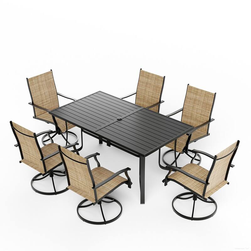 Patio Dining Set w Textilene / Swivel Rocking Chairs, Outdoor Table & Chairs w Adjustable Umbrella Hole, 5/7/9-Piece Garden Set