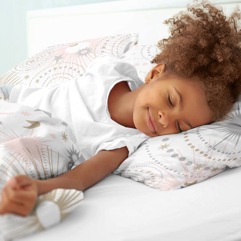 Sweet Jojo Designs Blush Pink, Gold, Grey and White Star and Moon Celestial Collection Girl 2-piece Twin-size Comforter Set -Sky