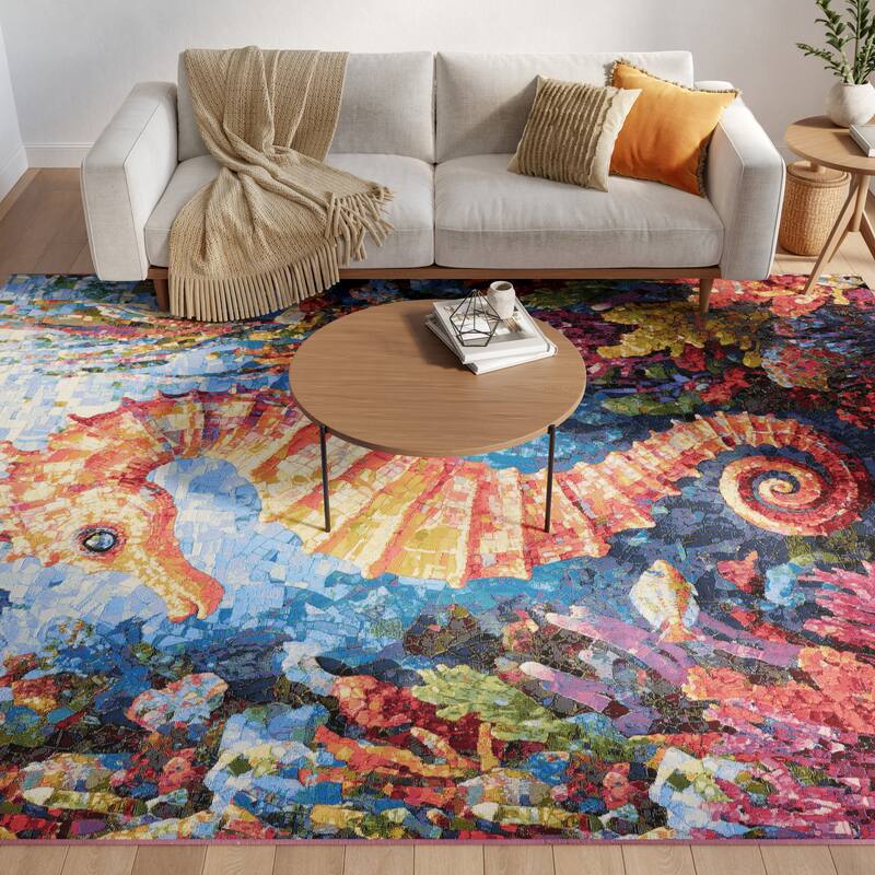 Nourison Color Splash Indoor/Outdoor Multicolored Graphic Area Rug