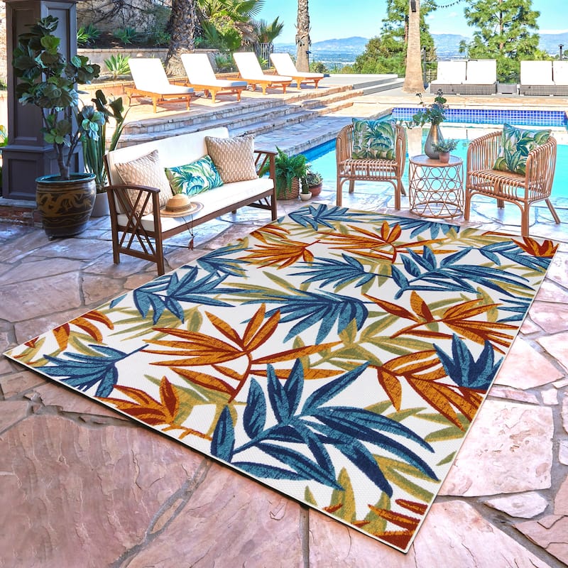 Gertmenian Fosel Bumba Red Tropical Floral Leaf High-Low Indoor/ Outdoor Area Rug