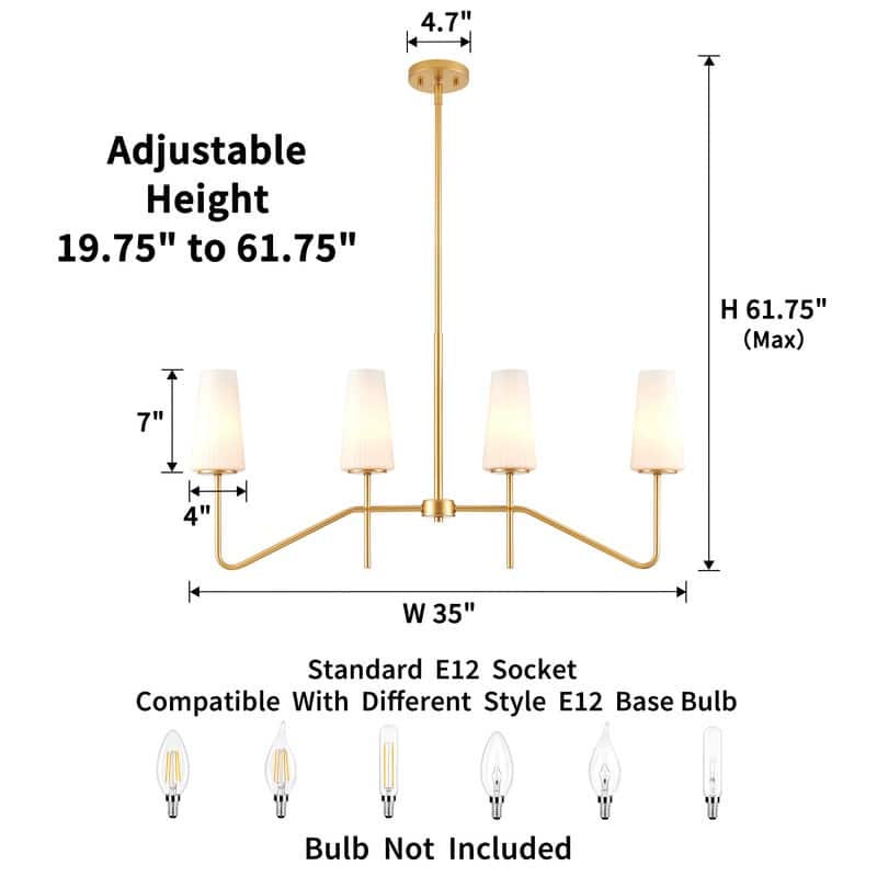 KAWOTI 4-Light Gold Linear Kitchen Island Chandelier - W35" x D4" x H19.75" (Max H61.75")