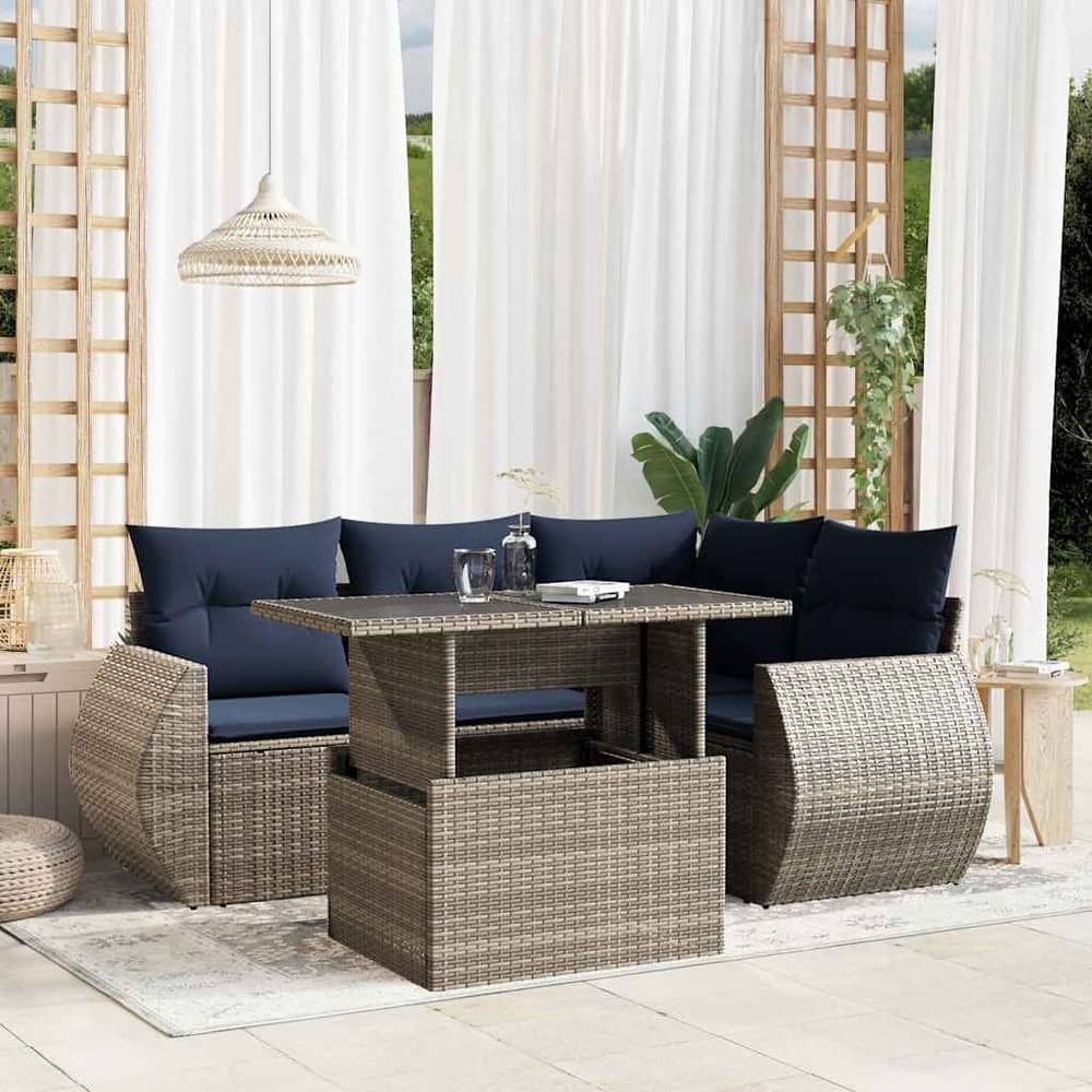vidaXL Patio Sofa Set with Cushions and Table Outdoor 5 Piece Poly Rattan