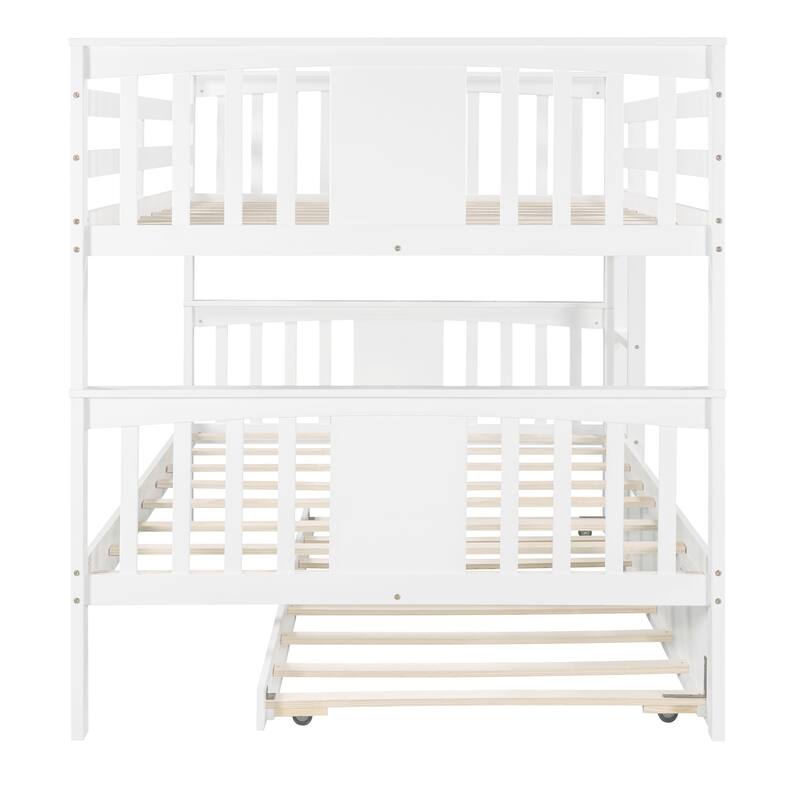 Full Pine Bunk Bed with Trundle and Ladder, Convertible to Two Beds