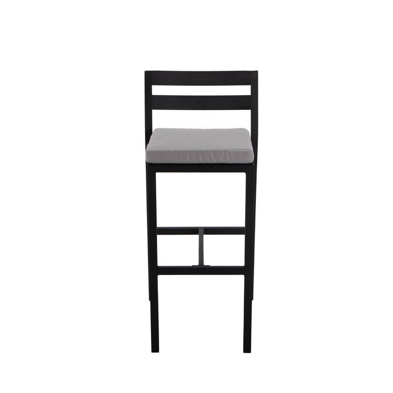 7-Piece Outdoor Patio Bar Height Dining Set in Aluminum with Rectangular Fire Pit Table and 6 Barstool