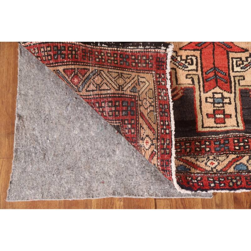 Navy Blue Ardebil Persian Vintage Runner Rug Hand-knotted Wool Carpet - 3'9"x 10'8"