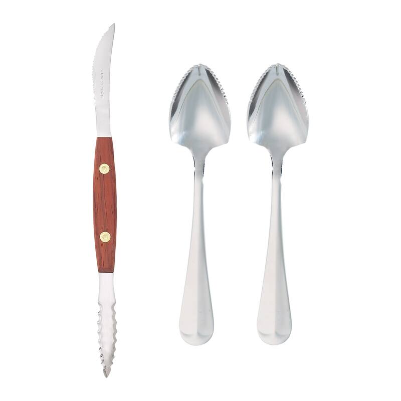 HIC Kitchen Grapefruit Spoon and Squirt Free Twin-Blade Grapefruit Knife Set, 4-Piece Set with 2 Spoons and 2 Knives