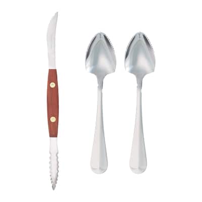 HIC Kitchen Grapefruit Spoon and Squirt Free Twin-Blade Grapefruit Knife Set, 4-Piece Set with 2 Spoons and 2 Knives