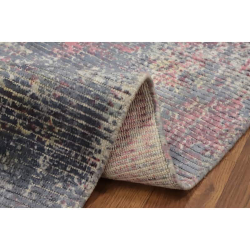 Hand Knotted Oriental Viscose Silk Carpet Modern Abstract Pink Abstract Area Rug - 8' 1'' X 5' 1''