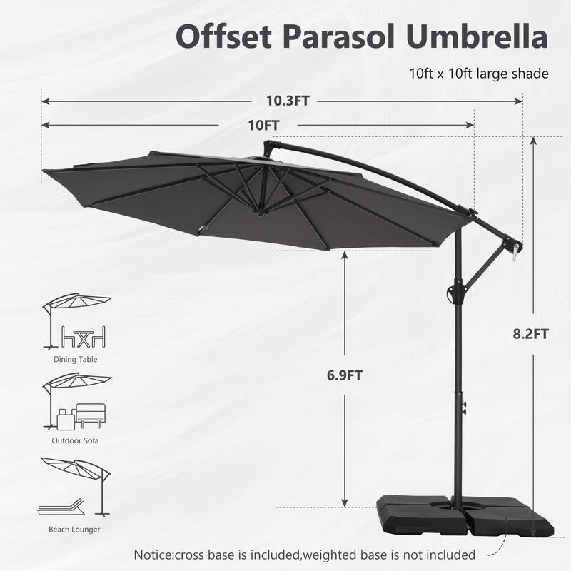 MAISON ARTS 10ft Patio Offset Umbrella Cantilever Umbrellas Market Hanging Umbrella with Crank Handle & Base Include