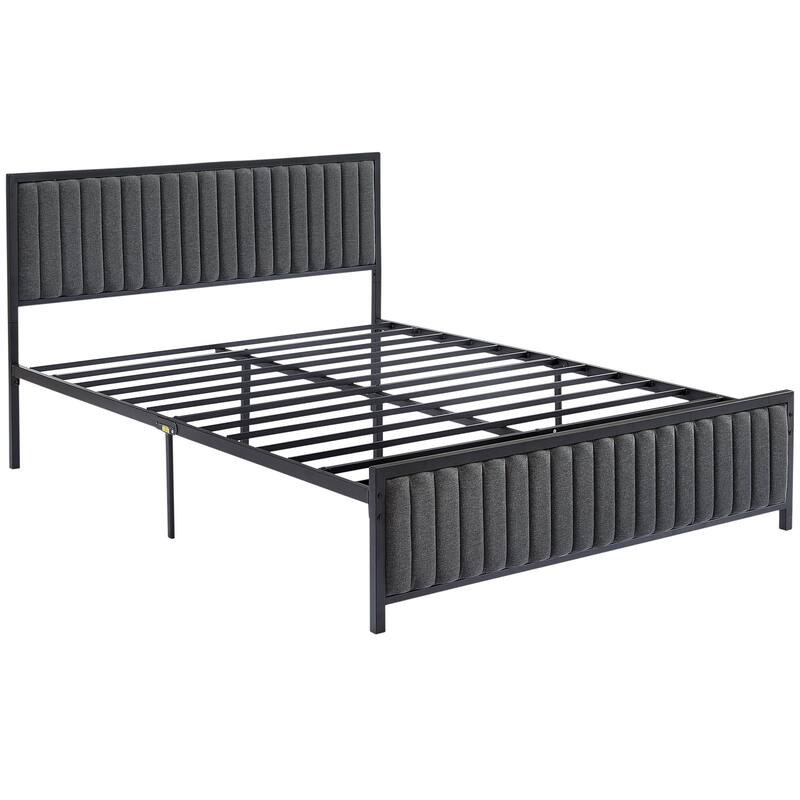 Javlergo Bed Frames with Upholstered Tufted Headboard and Footboard, Heavy Duty Steel Slats Platform, No Box Spring Needed