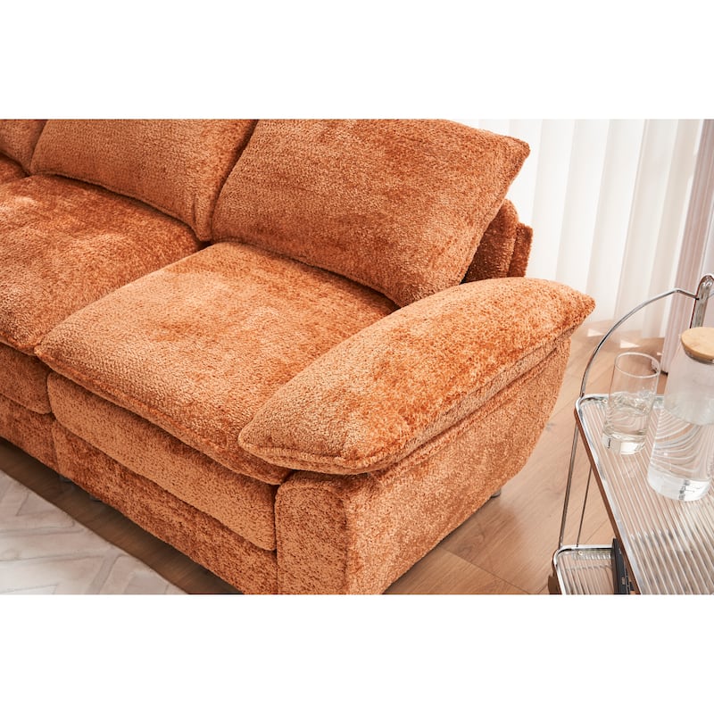 Modern Deep 3-Seat Sofa Couch with Ottoman