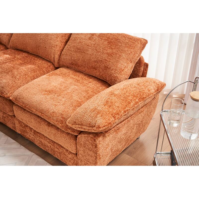 Modern Polyester Deep 3-Seater Sofa Couch with Ottoman