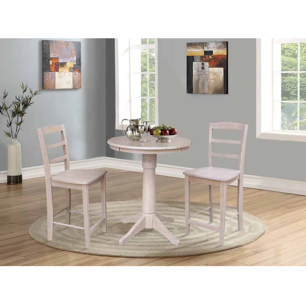 30" Round Counter Height Table and 2 Madrid Stools in Gray - Set of 3