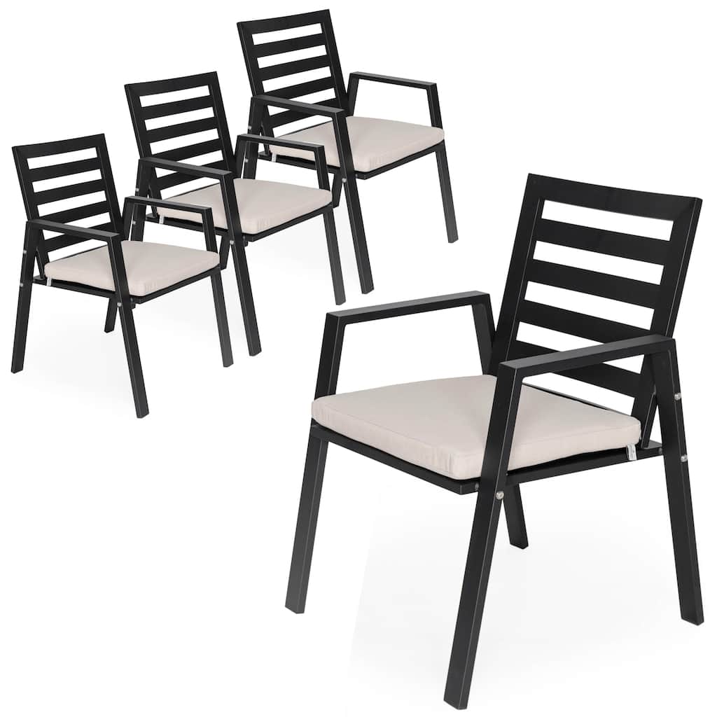 LeisureMod Chelsea Patio Dining Armchair in Aluminum with Cushions Set of 4 - 34.84