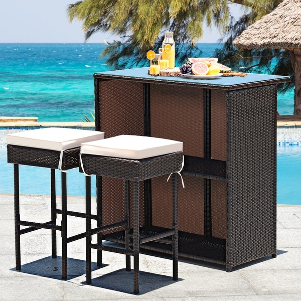 Wicker bar set with stools cheap