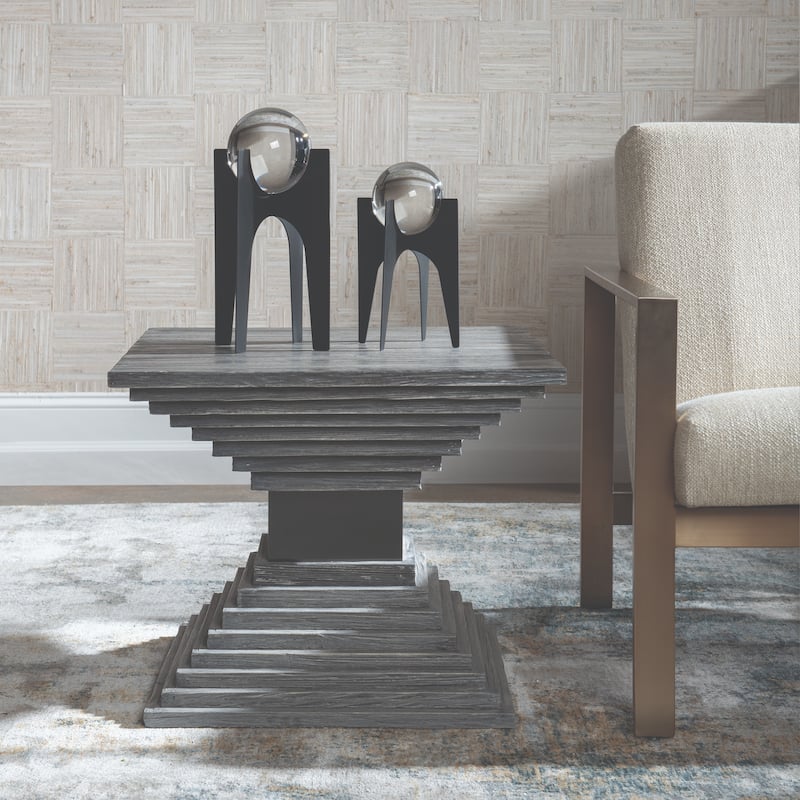Geometric Wooden Side Accent Table - 22" - Gray