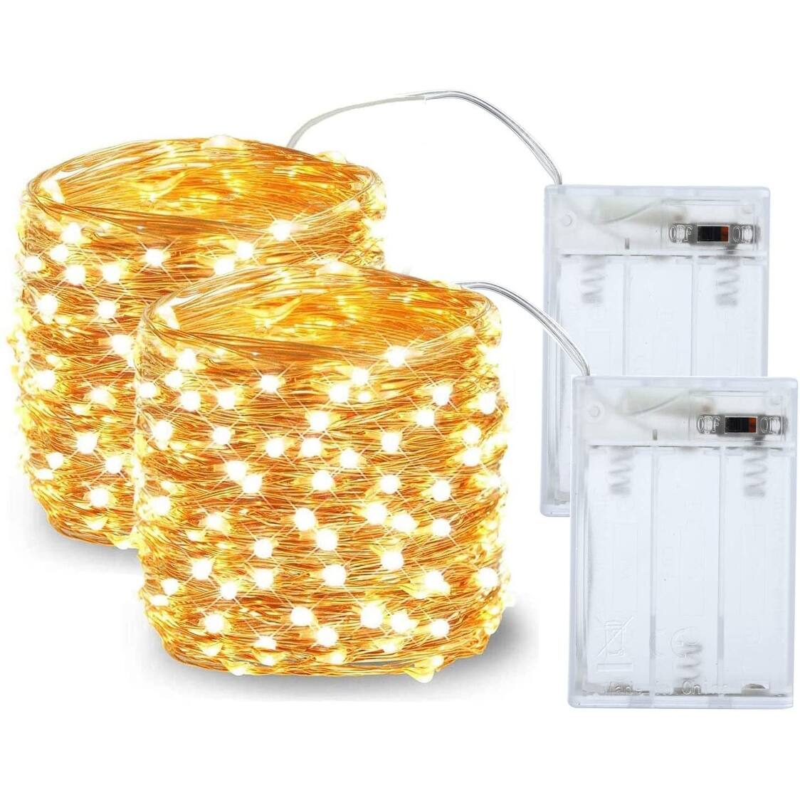 2 Pack LED String Light, Mini Battery Operated Yellow Bed Bath