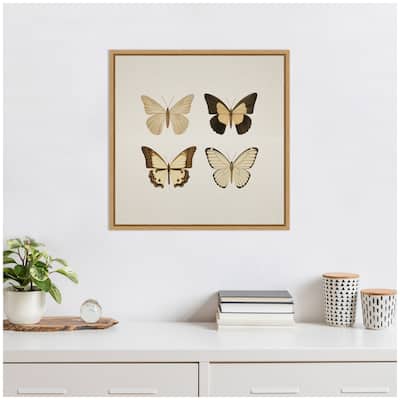 Kate and Laurel Sylvie Vintage Style Butterflies in Neutral Tones Framed Canvas by The Creative Bunch Studio