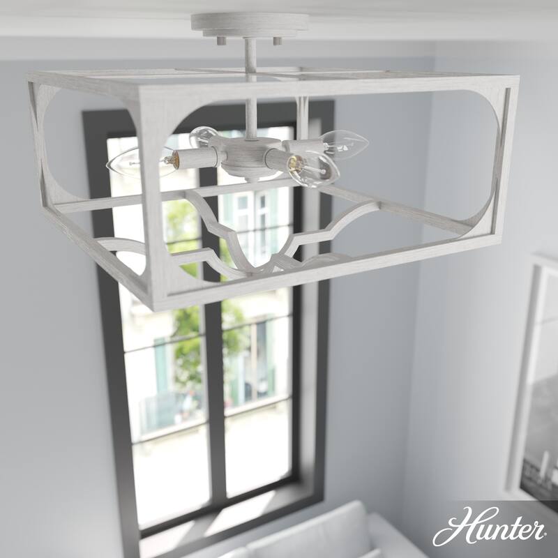 Hunter Highland Hill 4-Light Semi-Flush Mount - Farmhouse, Rustic - Distressed White