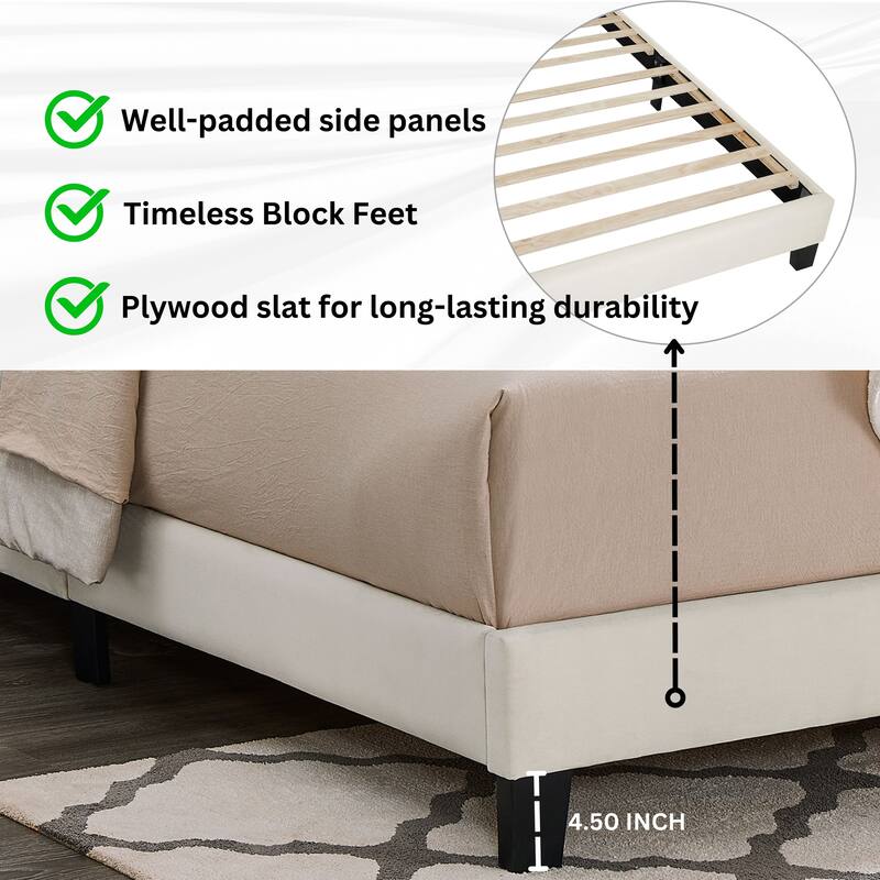 Queen Size Platform Bed with Adjustable Headboard And withe Dove Luxury Fabric