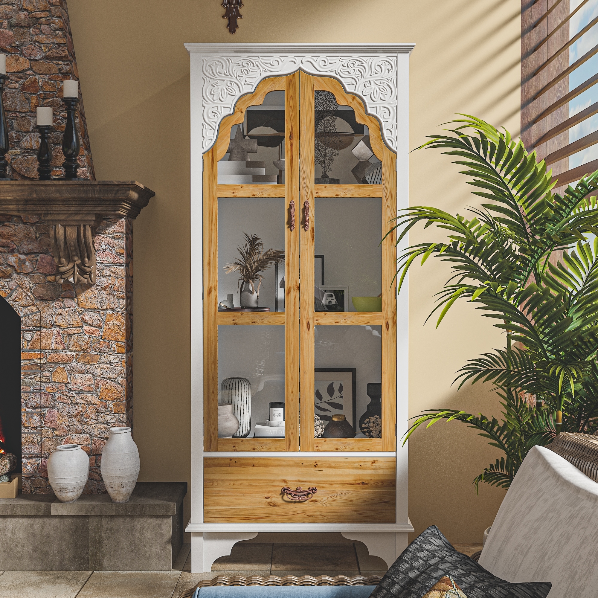Tall Bookshelf Display Cabinet Curio Cabinet with Acrylic Glass Doors - 70.9"X31.5"