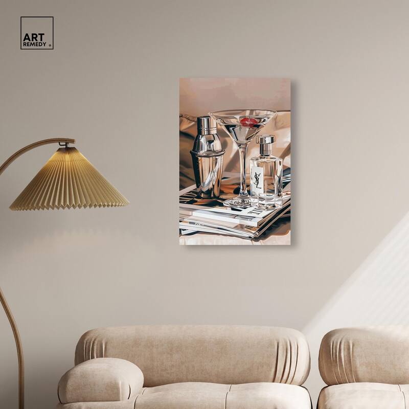 Martini Magazine Stack Canvas by Art Remedy, Gallery Wrapped