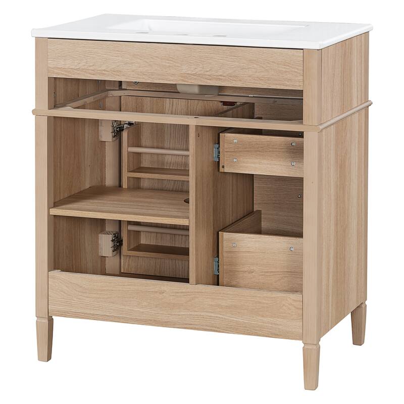 Roomfitters 30" Bathroom Vanity with Sink, Solid Wood Frame, Flip-Out Drawer, 2 Soft-Close Drawers & Door