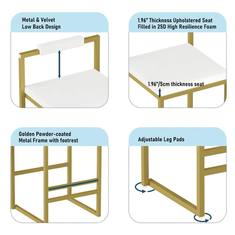 Modern Design in Gold Frame Velvet Upholstered Bar Stools Set of 2