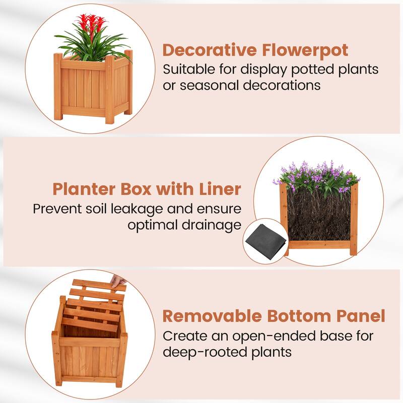 Gymax Wood Wooden Planter Box w/ Seat 2-in-1 Raised Garden Bed & Bench