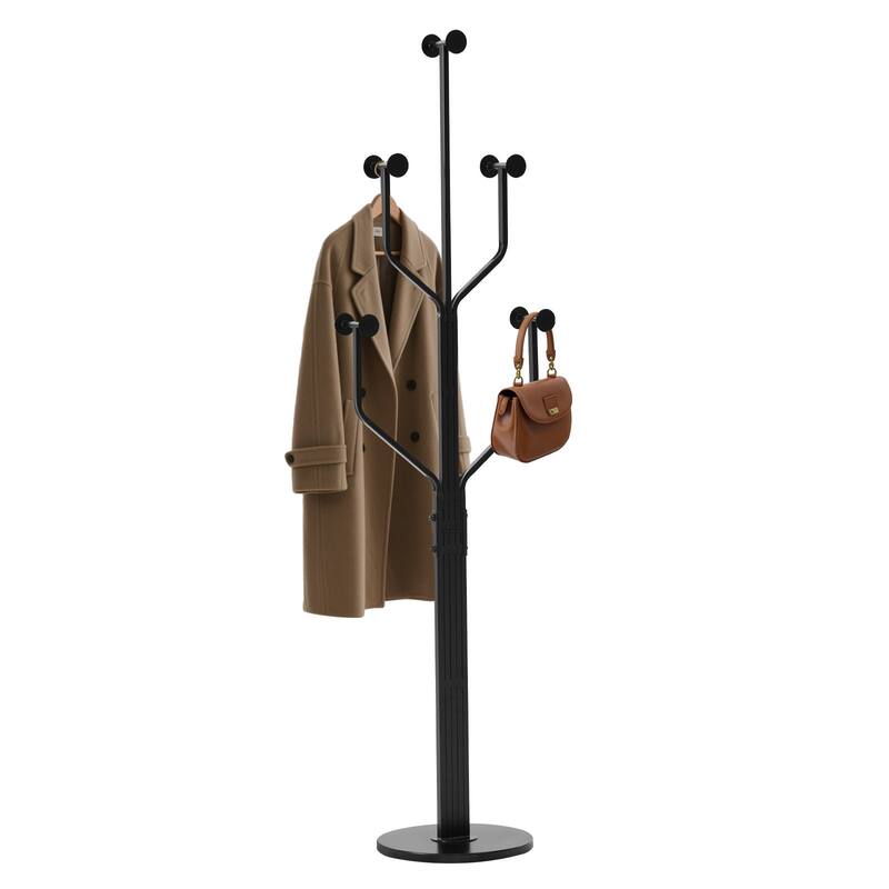 Freestanding Metal Coat Rack with 10 Hooks and Heavy Duty Marble Base - 68.1"H x 18.5"W(top) x 13.2"Dia(base)